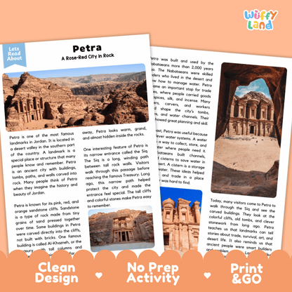 Petra Landmark Reading Passages and Comprehension Worksheets