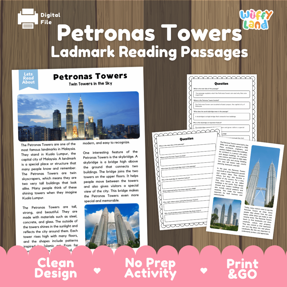 Petronas Towers Landmark Reading Passages and Questions Worksheets