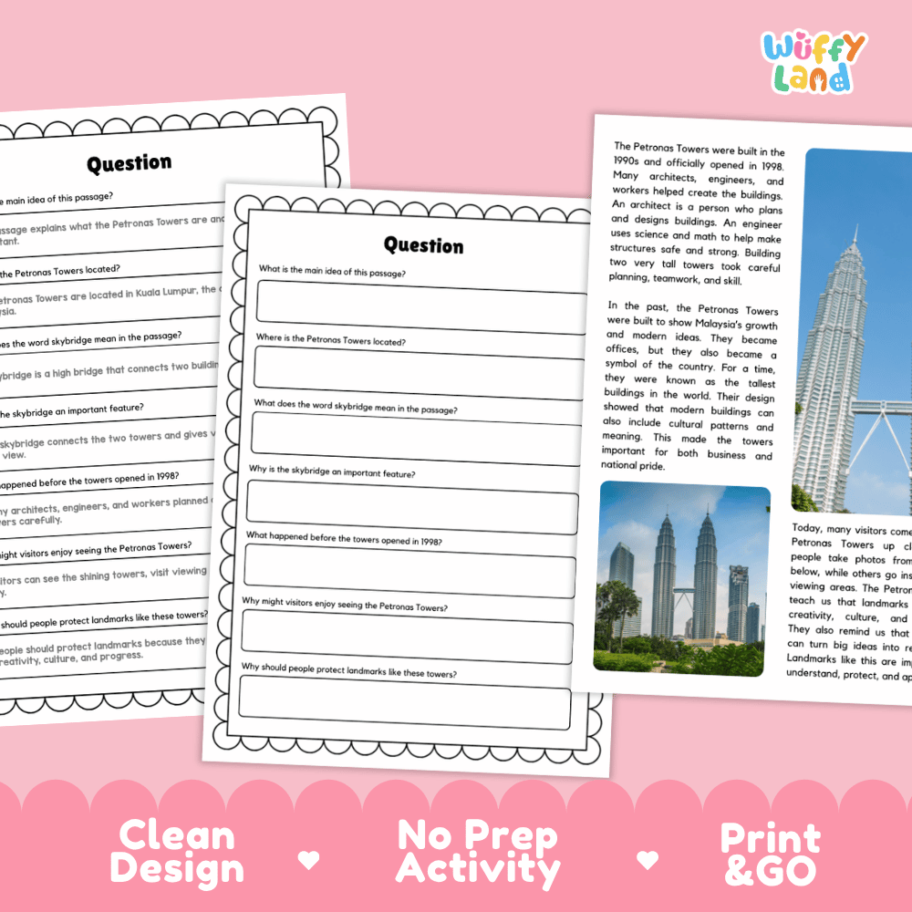 Petronas Towers Landmark Reading Passages and Questions Worksheets