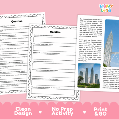 Petronas Towers Landmark Reading Passages and Questions Worksheets