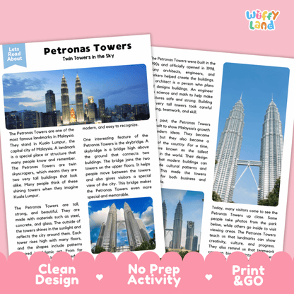 Petronas Towers Landmark Reading Passages and Questions Worksheets