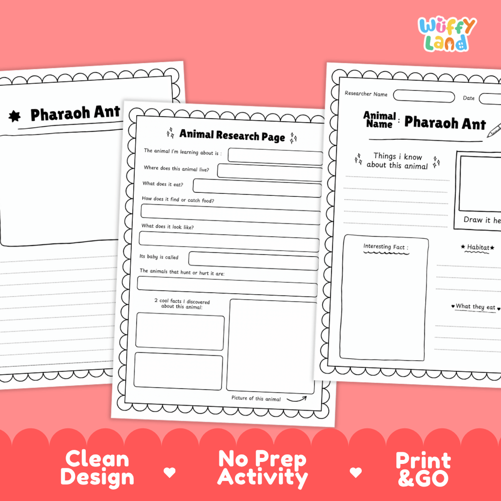 Pharaoh Ant Animal Research Worksheets and Informational Fact Sheets