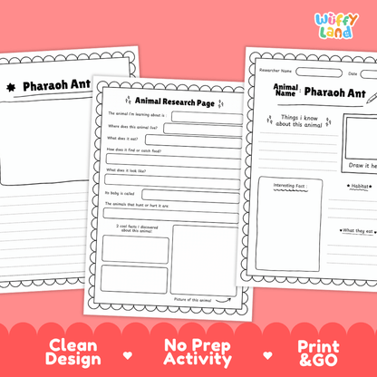 Pharaoh Ant Animal Research Worksheets and Informational Fact Sheets