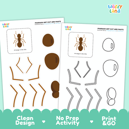 Pharaoh Ant Cut and Paste Craft and Coloring Activity Worksheets
