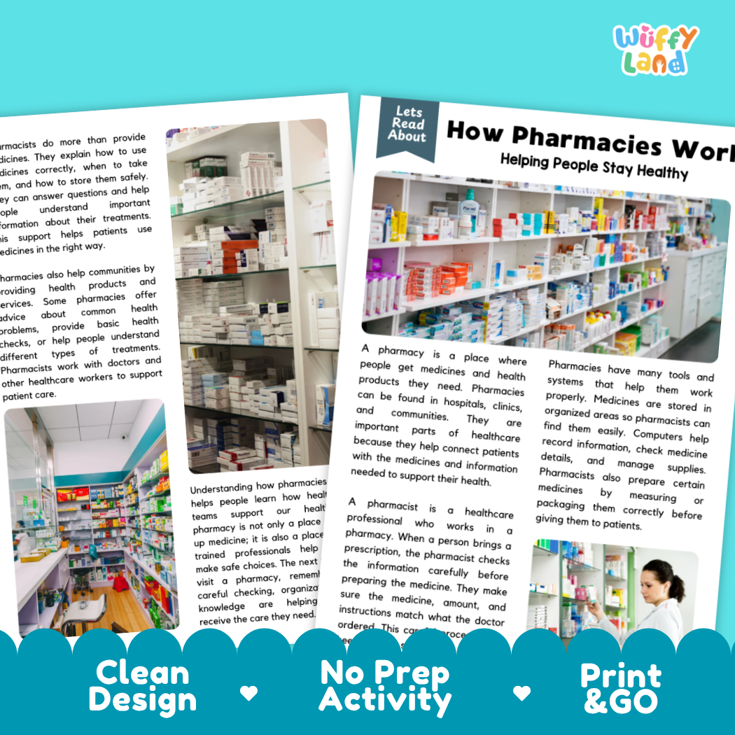 Complete teacher answer key worksheet providing detailed model responses for pharmacy comprehension questions