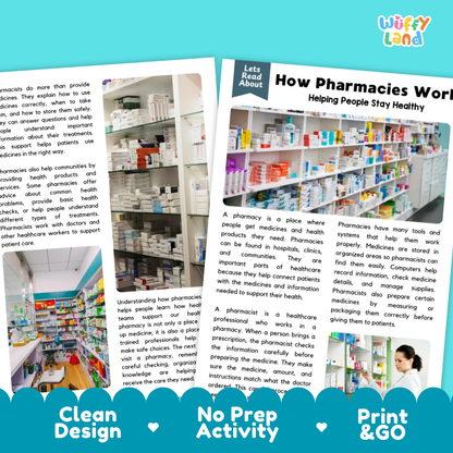 Complete teacher answer key worksheet providing detailed model responses for pharmacy comprehension questions