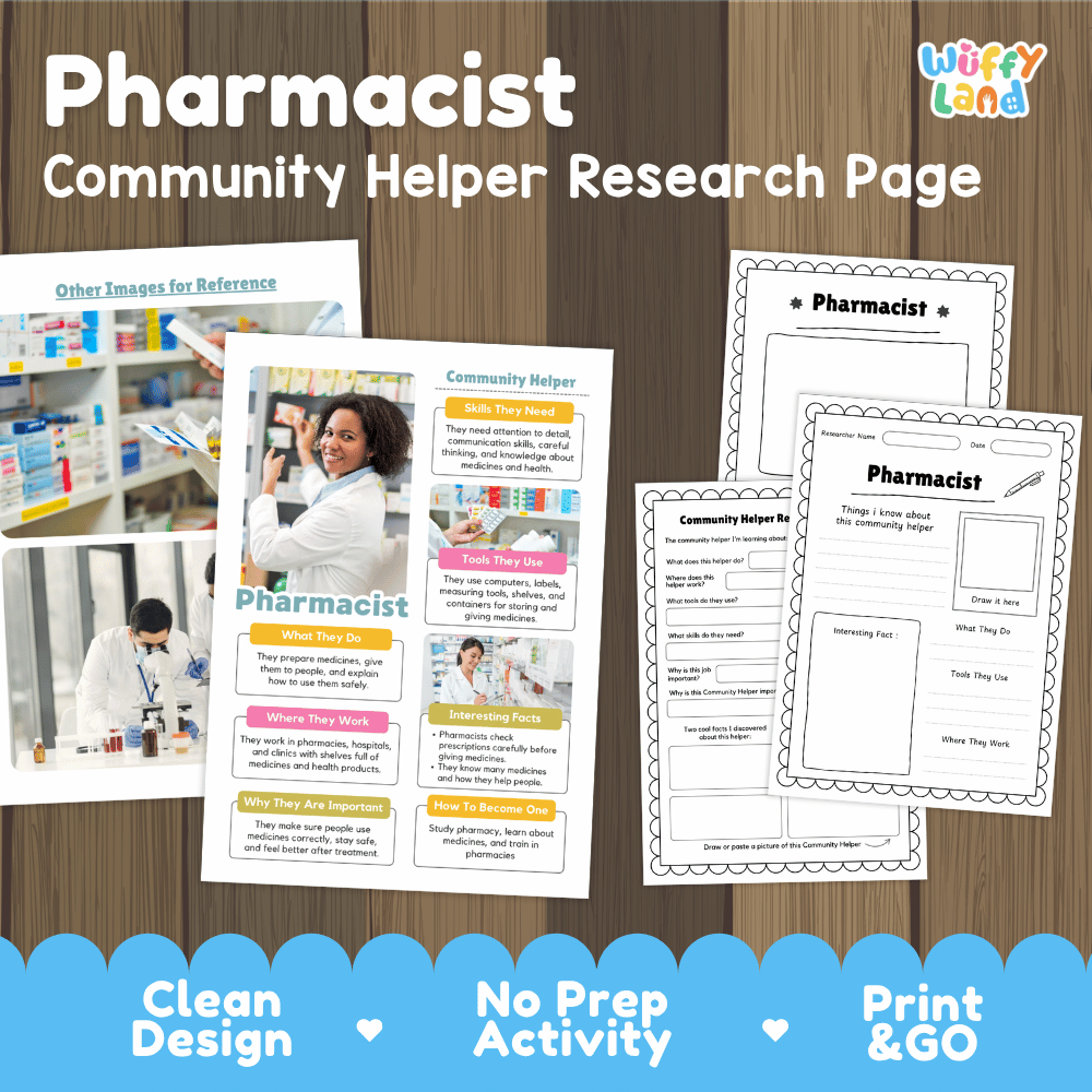 Pharmacist Community Helper Research Pages and Worksheets