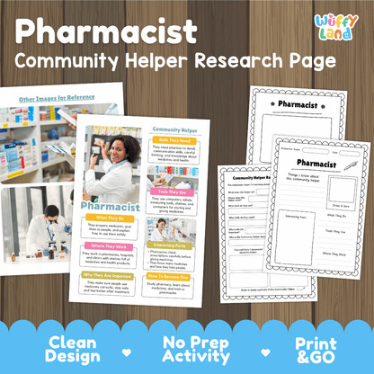 Pharmacist Community Helper Research Pages and Worksheets