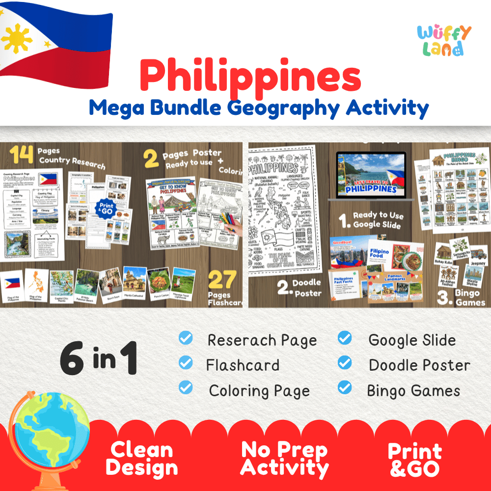 Complete Philippines geography activity bundle featuring Google Slides, doodle coloring poster, and classroom bingo games 🇵🇭🎒