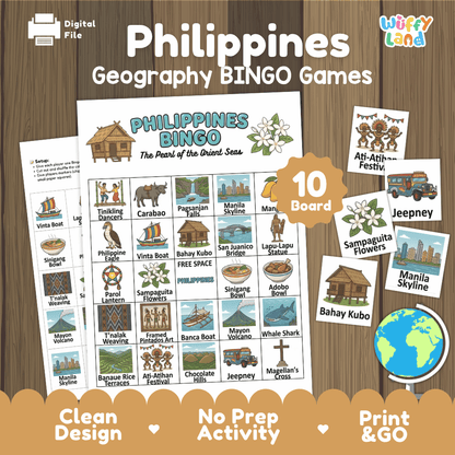 Philippines Geography BINGO Game | Filipino Culture and Landmarks Printable Activity