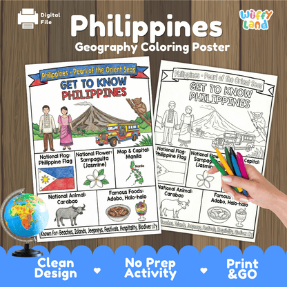 Philippines Geography Coloring Poster and Fact Sheet Printables