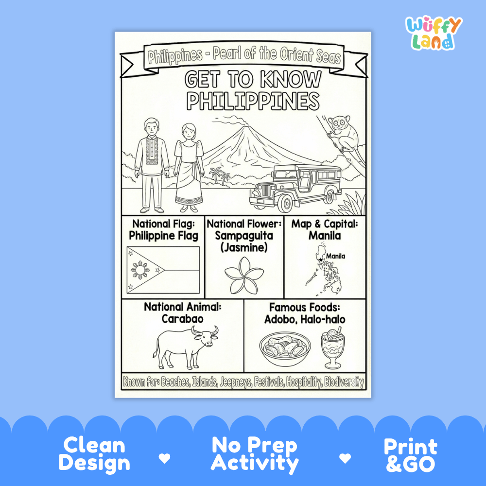 Philippines Geography Coloring Poster and Fact Sheet Printables