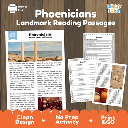 Phoenicians landmark reading passages educational study unit featuring nonfiction reading worksheets and authentic Mediterranean coastal ruins photography