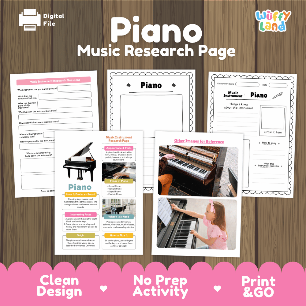 Piano Music Research Page Worksheets