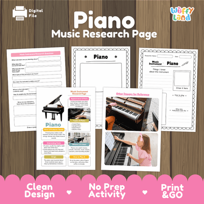 Piano Music Research Page Worksheets
