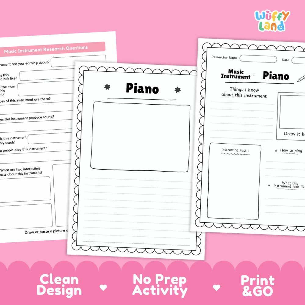 Piano Music Research Page Worksheets