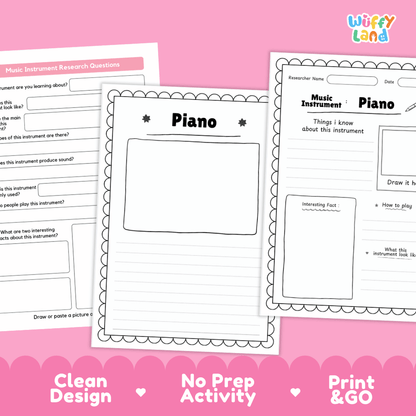 Piano Music Research Page Worksheets