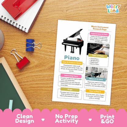 Piano Music Research Page Worksheets