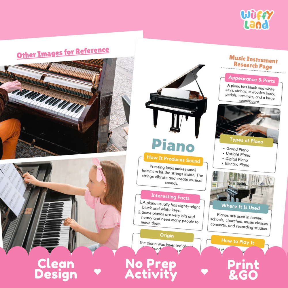 Piano Music Research Page Worksheets