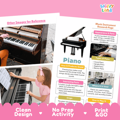 Piano Music Research Page Worksheets