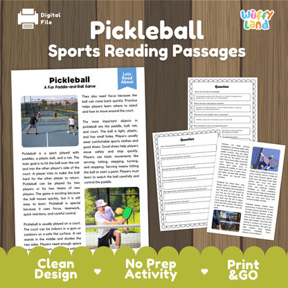 Pickleball Sports Reading Passages and Comprehension Questions Worksheets