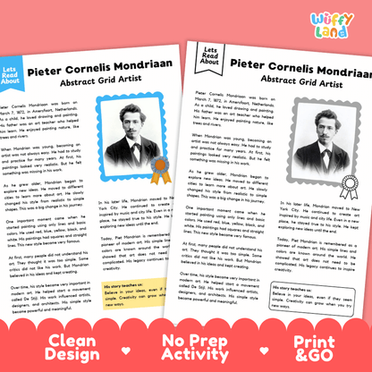 Pieter Cornelis Mondriaan Biography Reading Passage and Writing Activity Worksheets