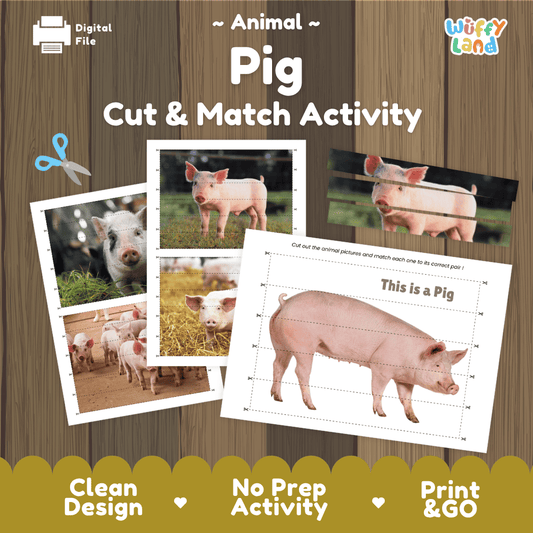 Pig Cut and Match Activity Worksheets | Farm Animal Puzzle Printables