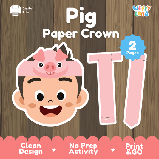 Pig Paper Crown Craft - Farm Animal Headband Hat Printable - Fun Preschool Activity