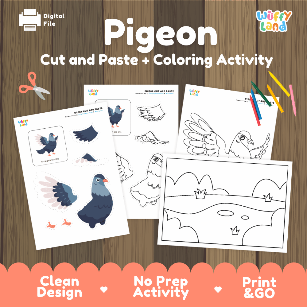 Pigeon Cut and Paste Craft and Coloring Activity Worksheets