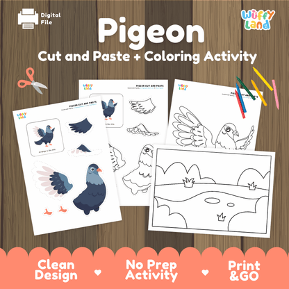 Pigeon Cut and Paste Craft and Coloring Activity Worksheets