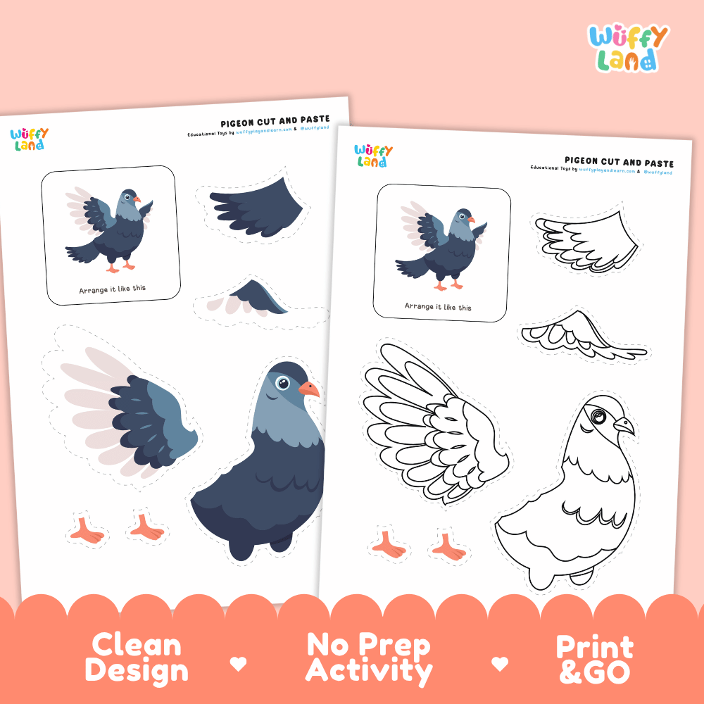 Pigeon Cut and Paste Craft and Coloring Activity Worksheets