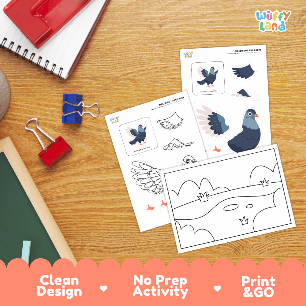 Pigeon Cut and Paste Craft and Coloring Activity Worksheets