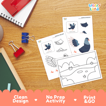 Pigeon Cut and Paste Craft and Coloring Activity Worksheets