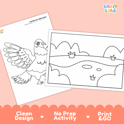 Pigeon Cut and Paste Craft and Coloring Activity Worksheets