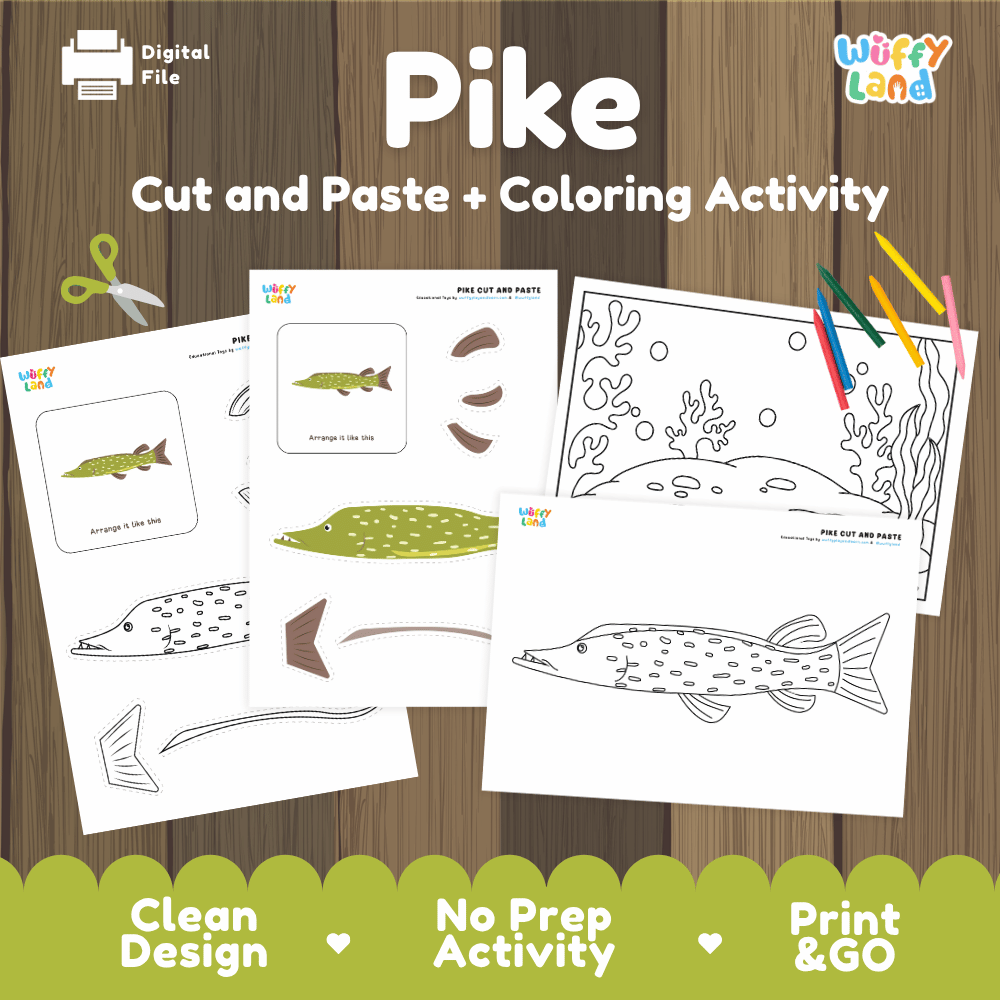 Pike Cut and Paste Craft and Coloring Activity Worksheets