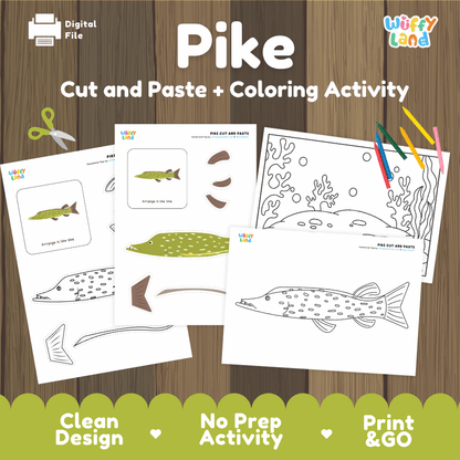 Pike Cut and Paste Craft and Coloring Activity Worksheets