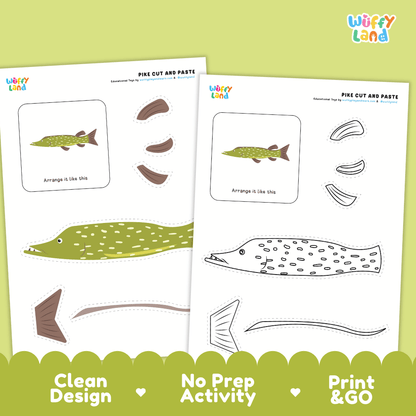 Pike Cut and Paste Craft and Coloring Activity Worksheets