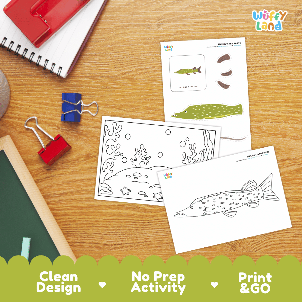 Pike Cut and Paste Craft and Coloring Activity Worksheets