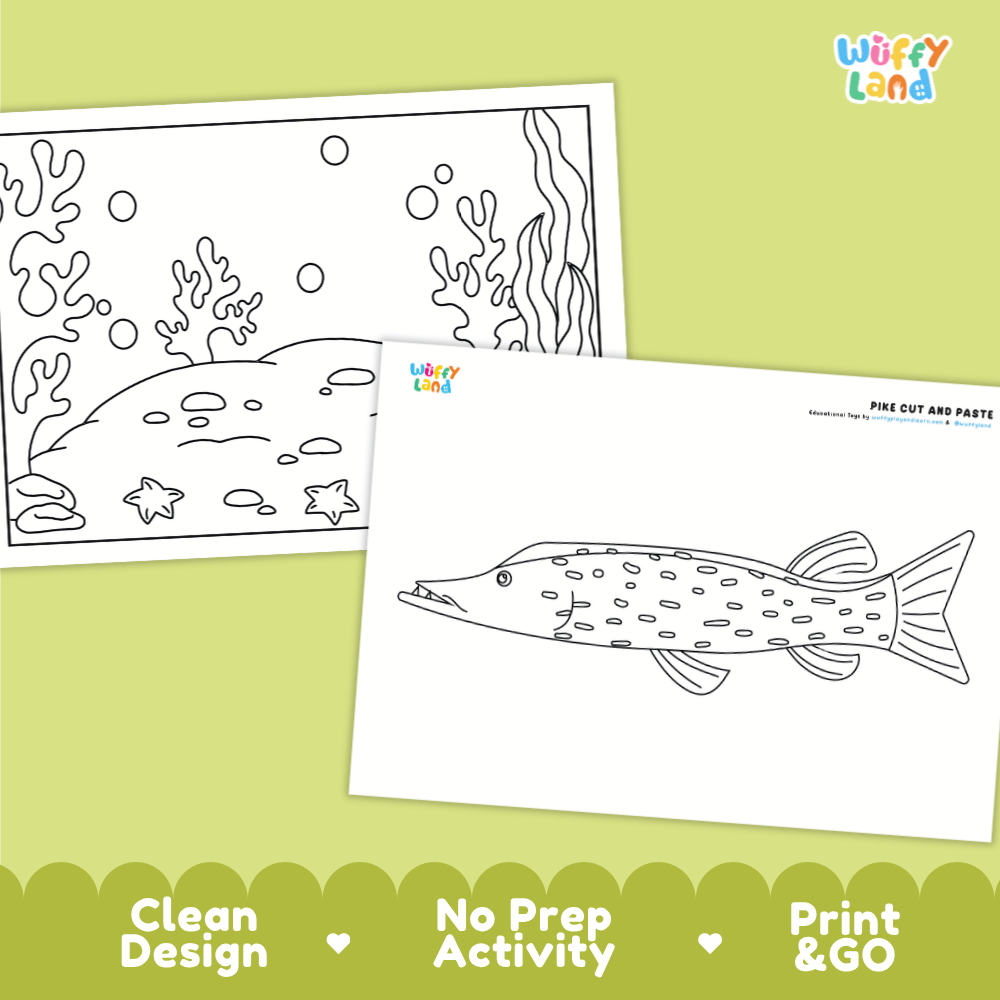 Pike Cut and Paste Craft and Coloring Activity Worksheets