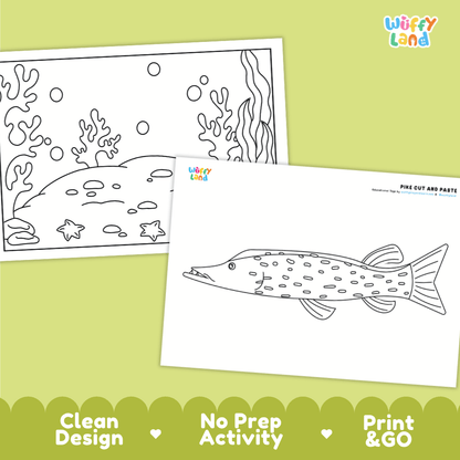 Pike Cut and Paste Craft and Coloring Activity Worksheets