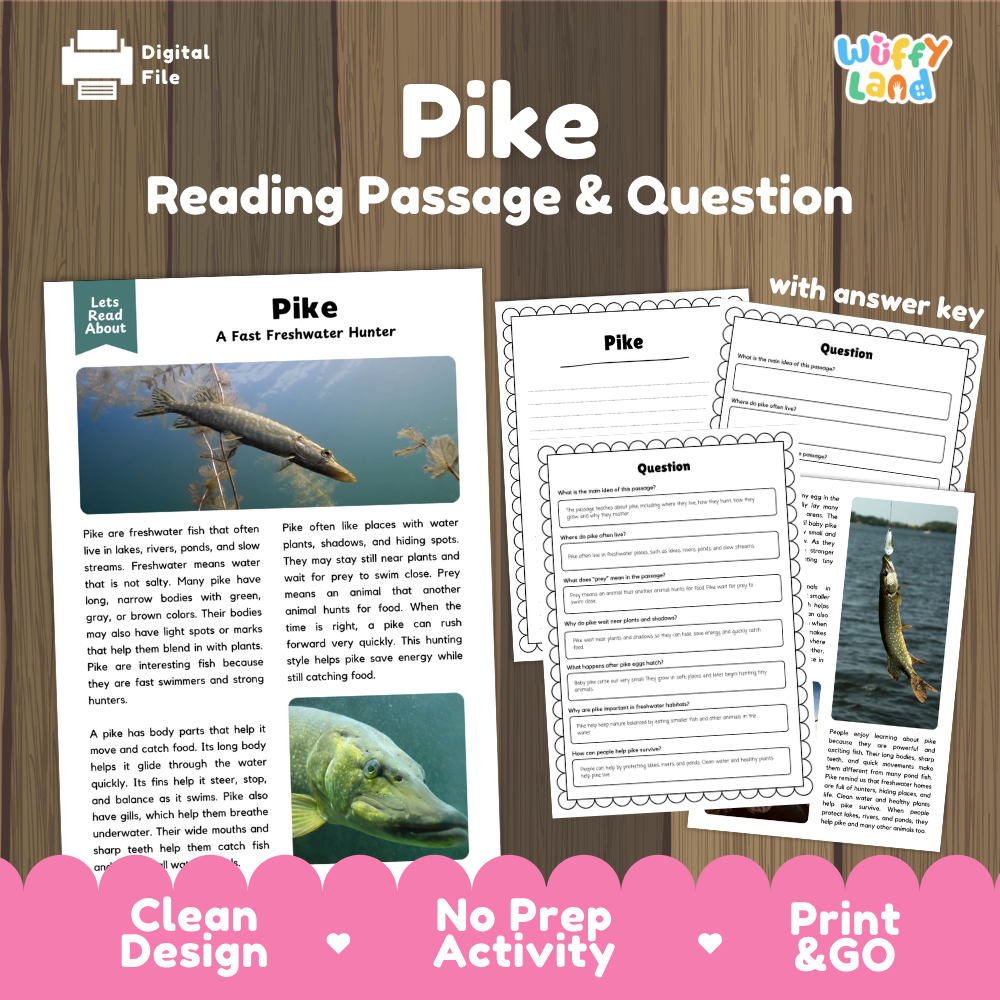 Pike Reading Passage and Comprehension Questions with Answer Key