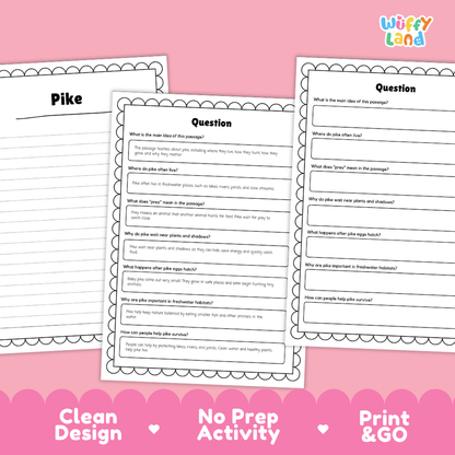 Pike Reading Passage and Comprehension Questions with Answer Key