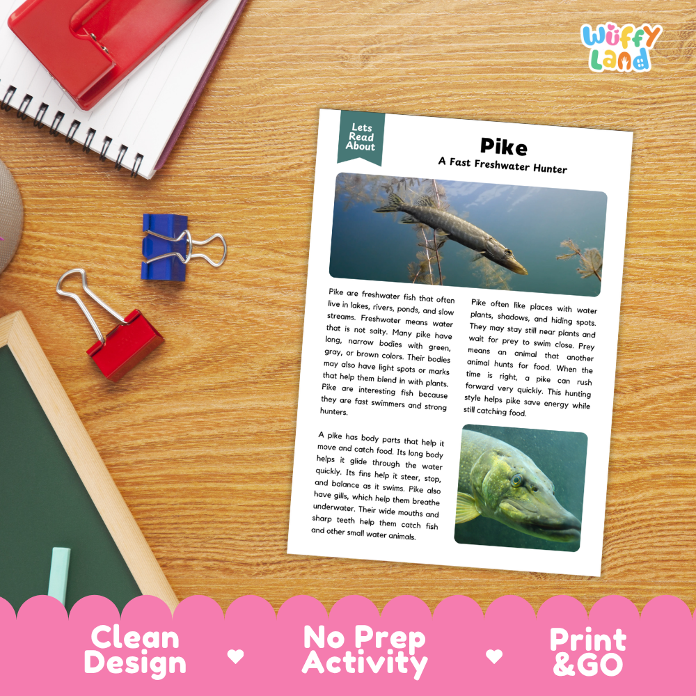 Pike Reading Passage and Comprehension Questions with Answer Key