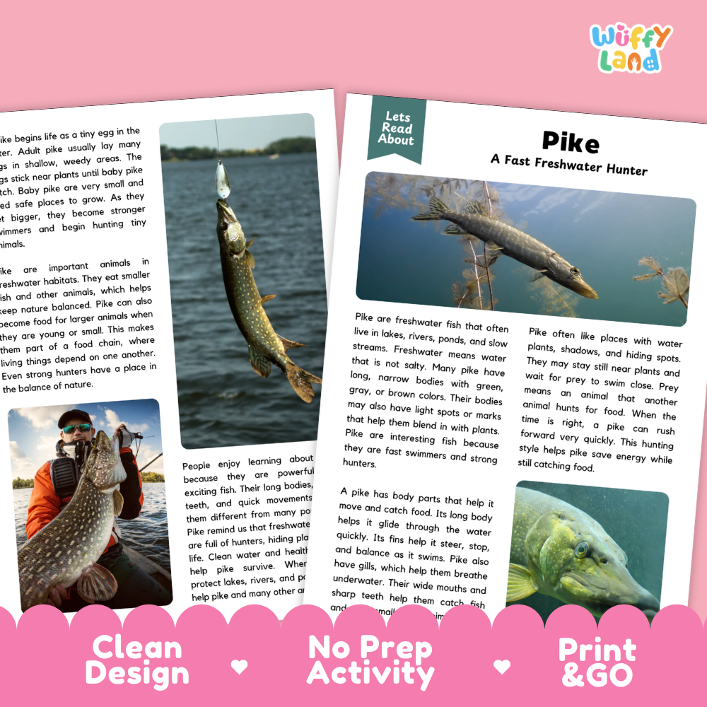 Pike Reading Passage and Comprehension Questions with Answer Key