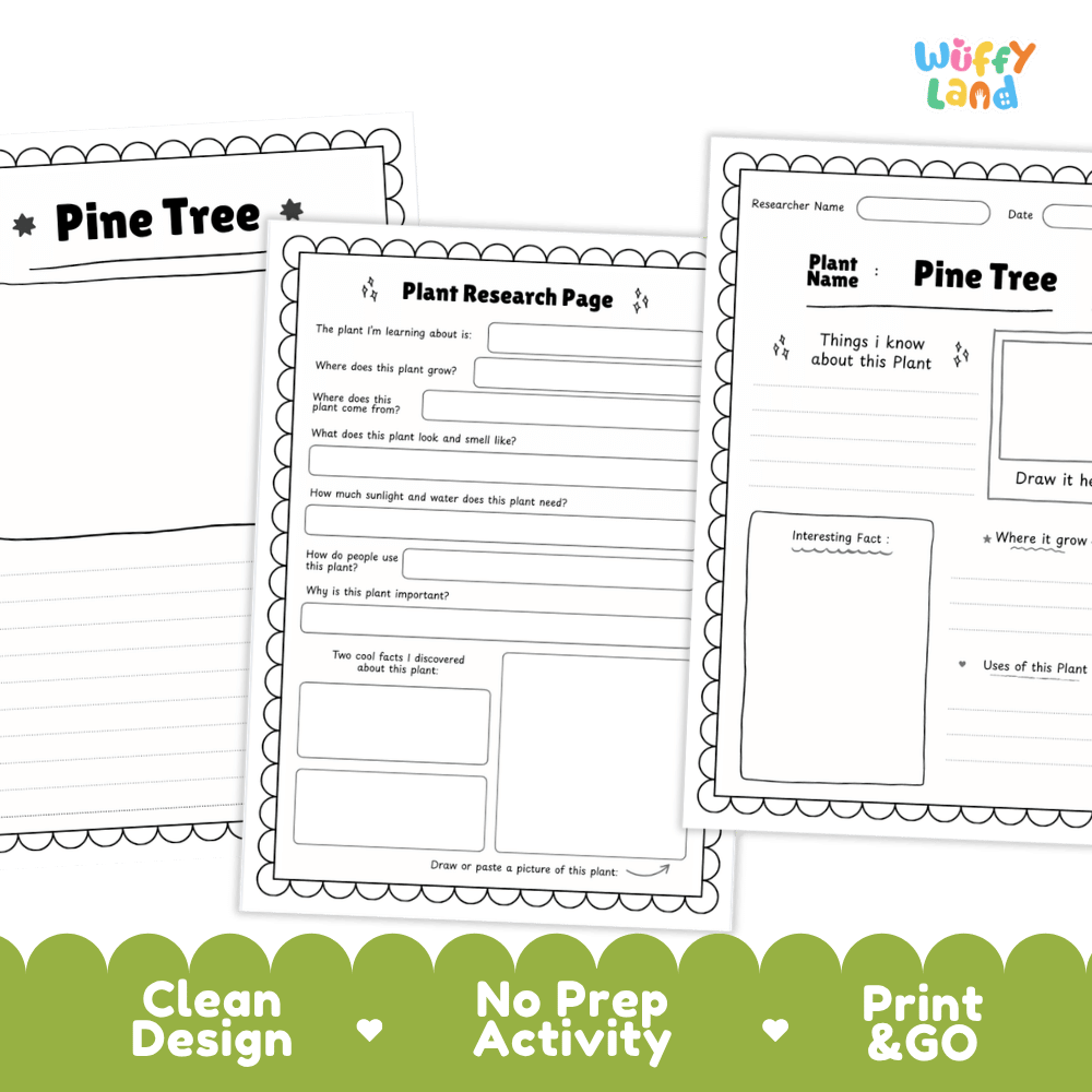 Pine Tree Plant Research Page and Worksheets Print and Go Activity