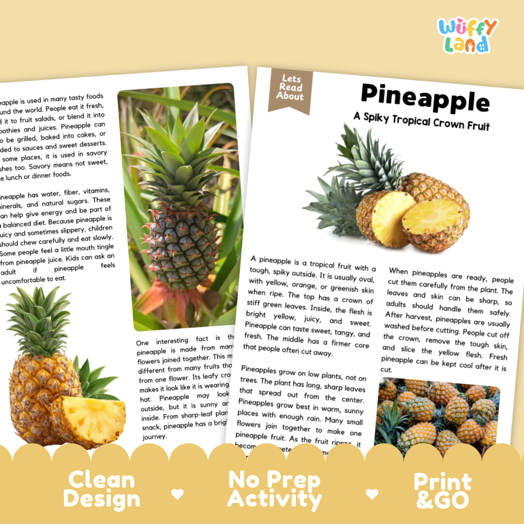 Teacher answer key page showing complete question solutions for Pineapple nature and science reading comprehension practice