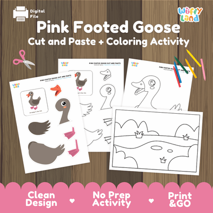 Pink Footed Goose Cut and Paste Craft and Coloring Activity Worksheets