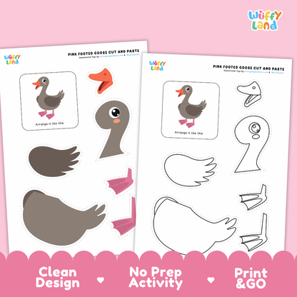 Pink Footed Goose Cut and Paste Craft and Coloring Activity Worksheets