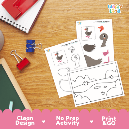 Pink Footed Goose Cut and Paste Craft and Coloring Activity Worksheets