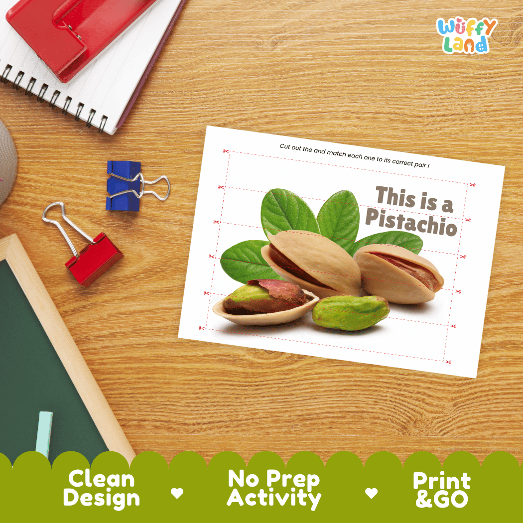Pistachio Cut and Match Activity Worksheets | Nuts and Dried Fruits Puzzle Printables
